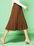 Coffee Simple Pleated Stretchy Midi Skirt